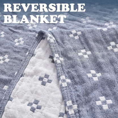 jinchan Boho 100% Cotton Blanket Muslin 50x60 Inches Lightweight 3-Layer Geometric Cross Pattern