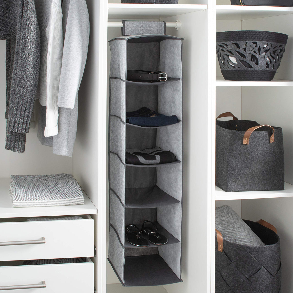 Simplify 6 Shelf Hanging Closet Organizer, Space Saver, Sweater & Clothing Shelves, Breathable