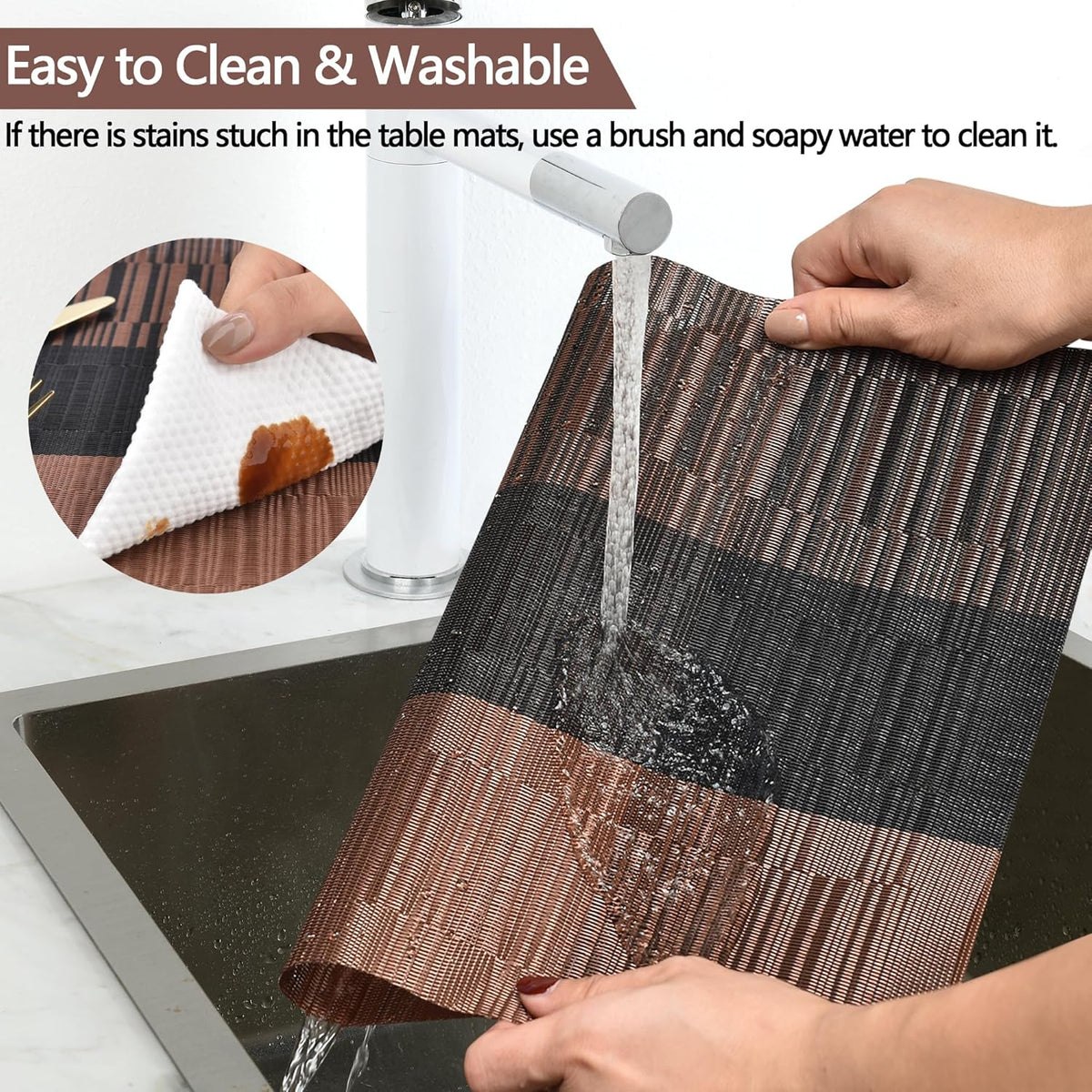 Placemats Set of 6 - Easy Clean Modern Durable Washable Vinyl Place Mats - Heat Resistant Placemats