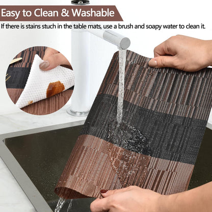 Placemats Set of 6 - Easy Clean Modern Durable Washable Vinyl Place Mats - Heat Resistant Placemats