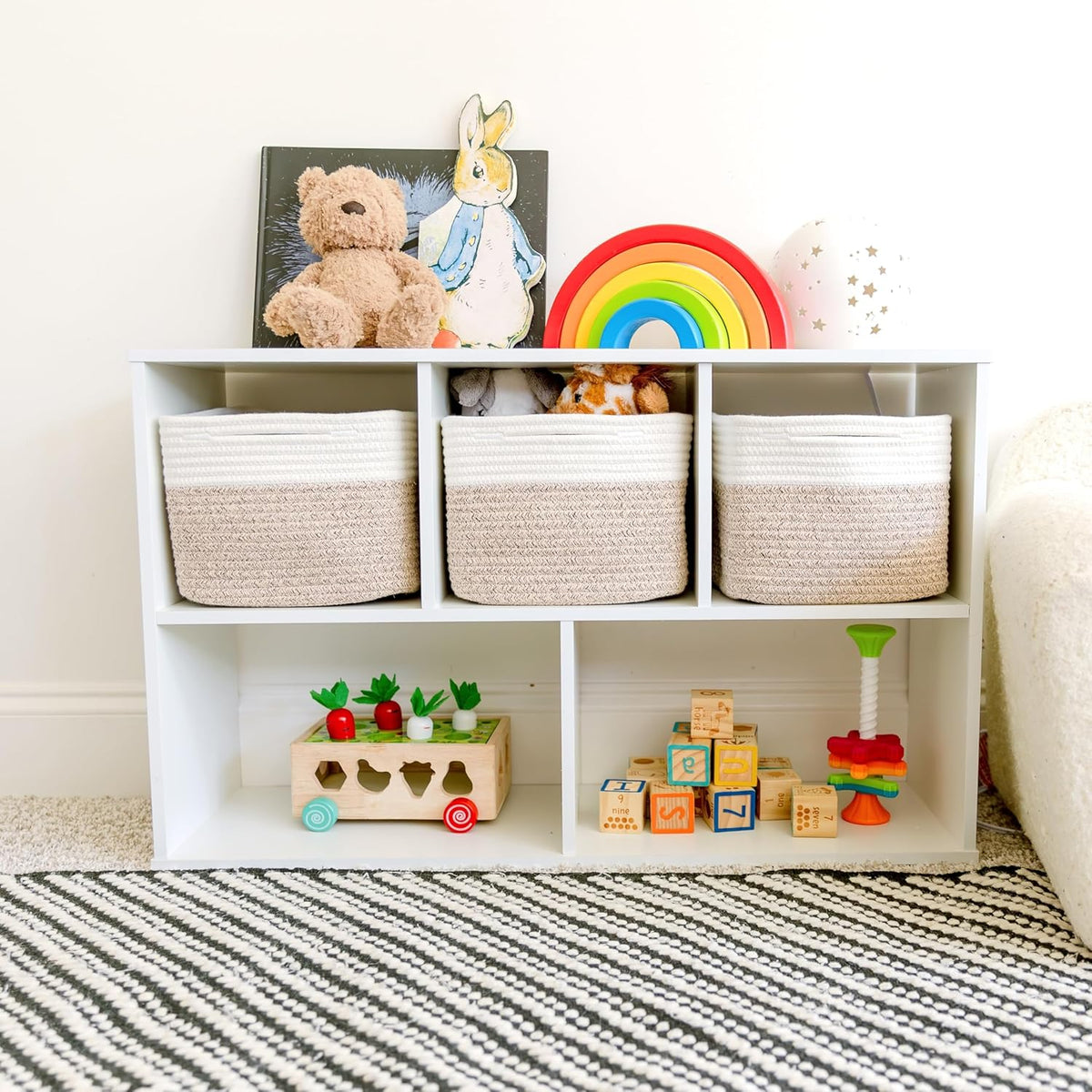 NaturalCozy Storage Cubes 9”x9”x7”Cotton Rope Woven Baskets for Organizing 3-Pack | 9 Inch Cube