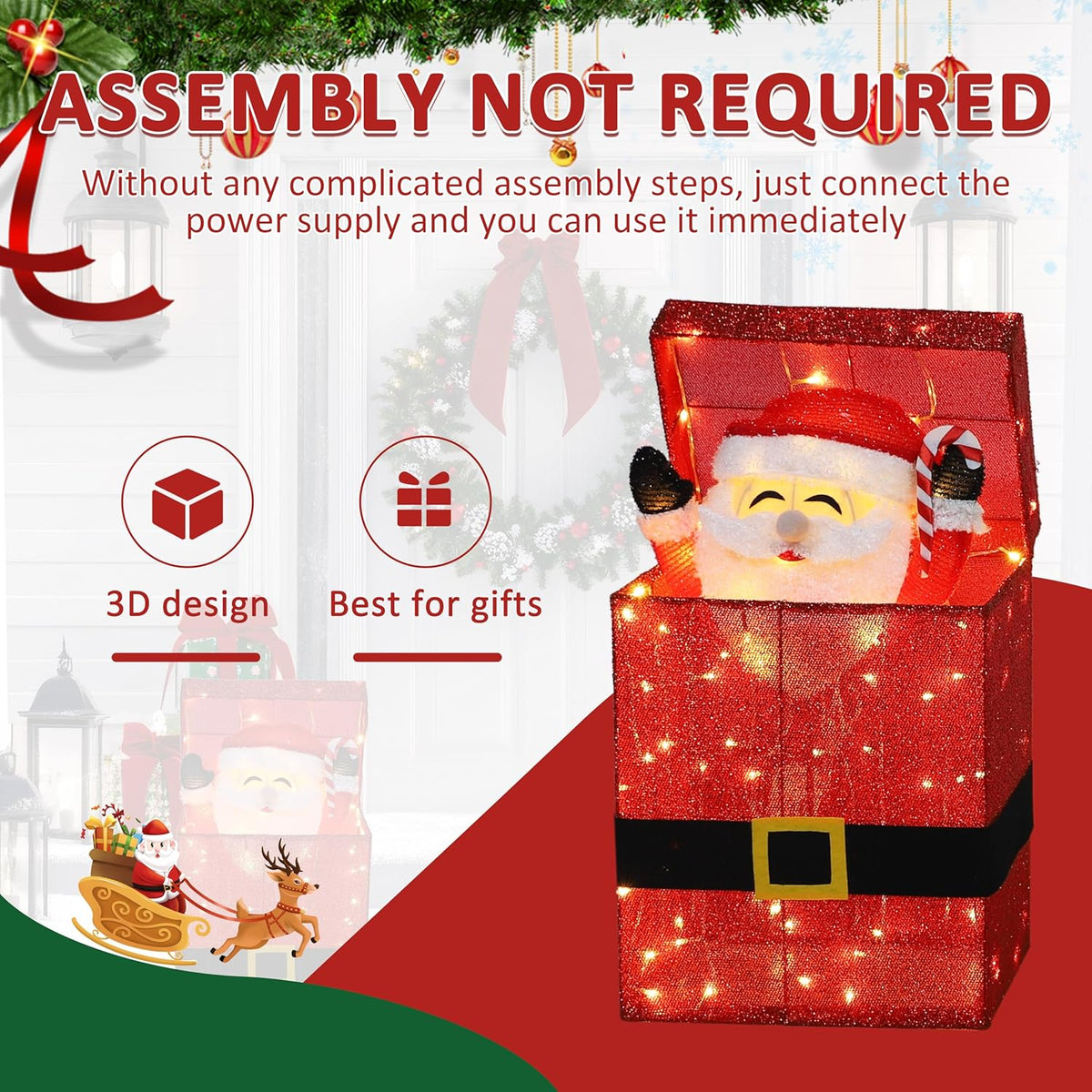 Light Up Electric Santa Claus Decor with 100 LED Lights, 3D Pre-Lit Animated Santa Claus for Xmas