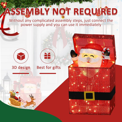 Light Up Electric Santa Claus Decor with 100 LED Lights, 3D Pre-Lit Animated Santa Claus for Xmas