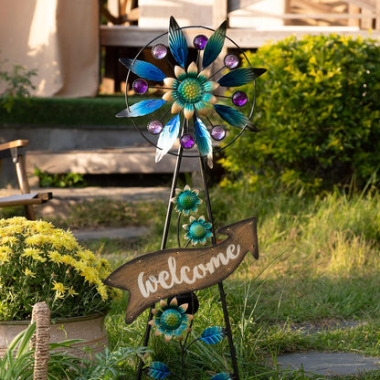 TERESA'S COLLECTIONS Peacock Garden Decor Solar Stake, Wind Spinner for Outdoor Decorations, Metal