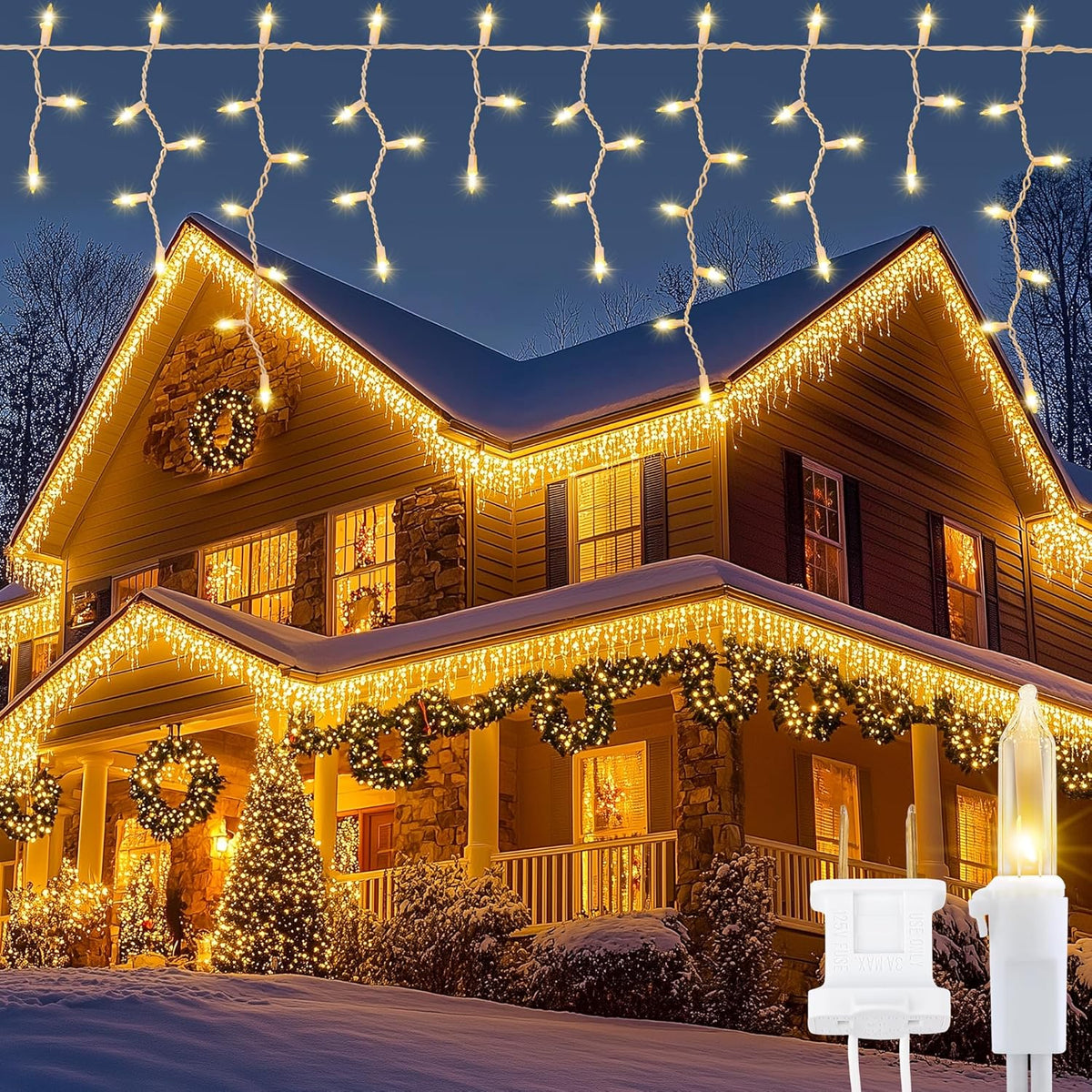 Icicle Lights Outdoor,Oopswow 23FT 200 Connectable Icicle Christmas Lights,Warm White Plug in