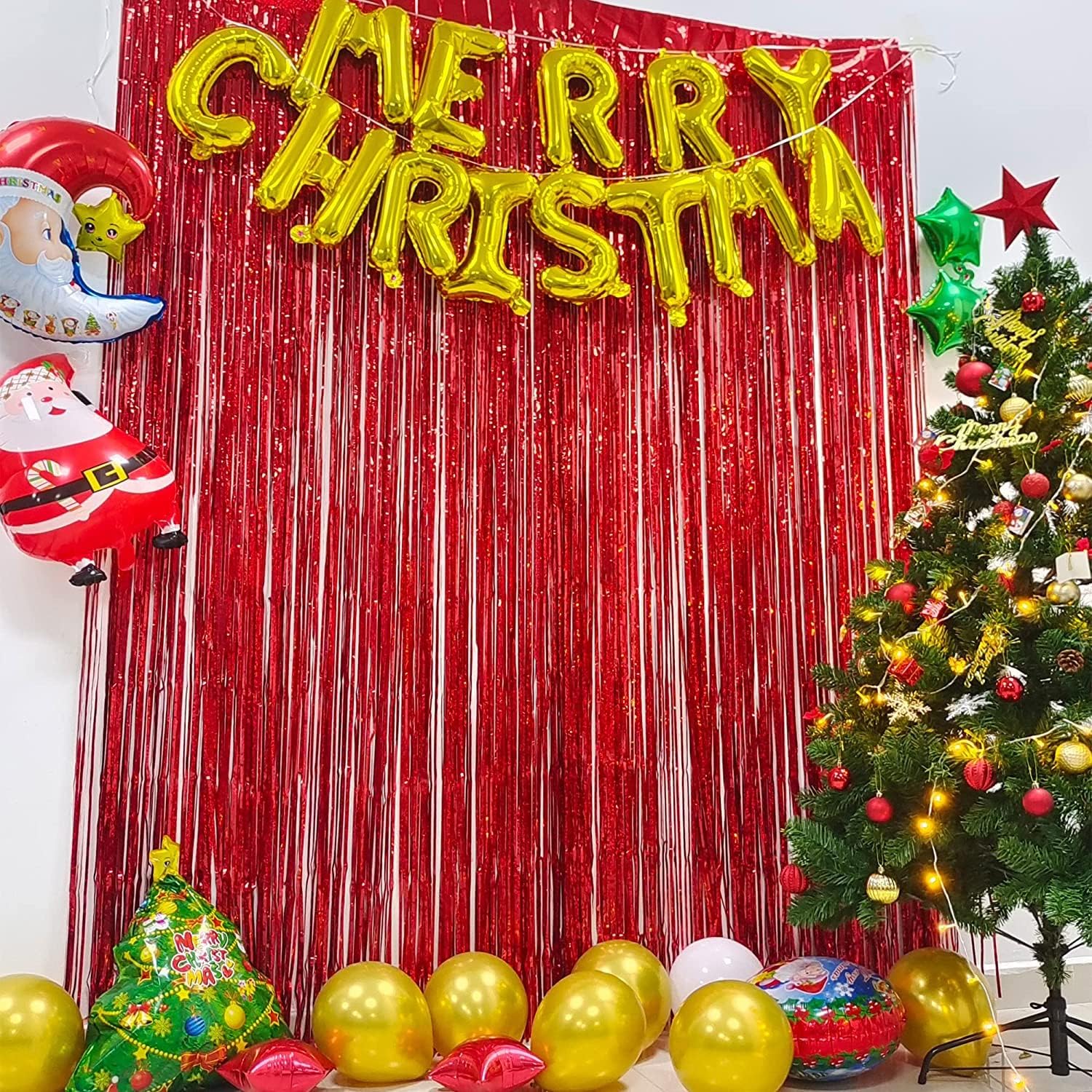 Foil Fringe Curtain 4th of July Decorations - Red Blue Metallic Tinsel Photo Booth Backdrop Party