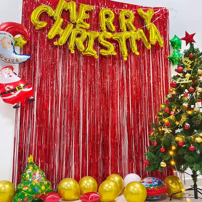 Foil Fringe Curtain 4th of July Decorations - Red Blue Metallic Tinsel Photo Booth Backdrop Party