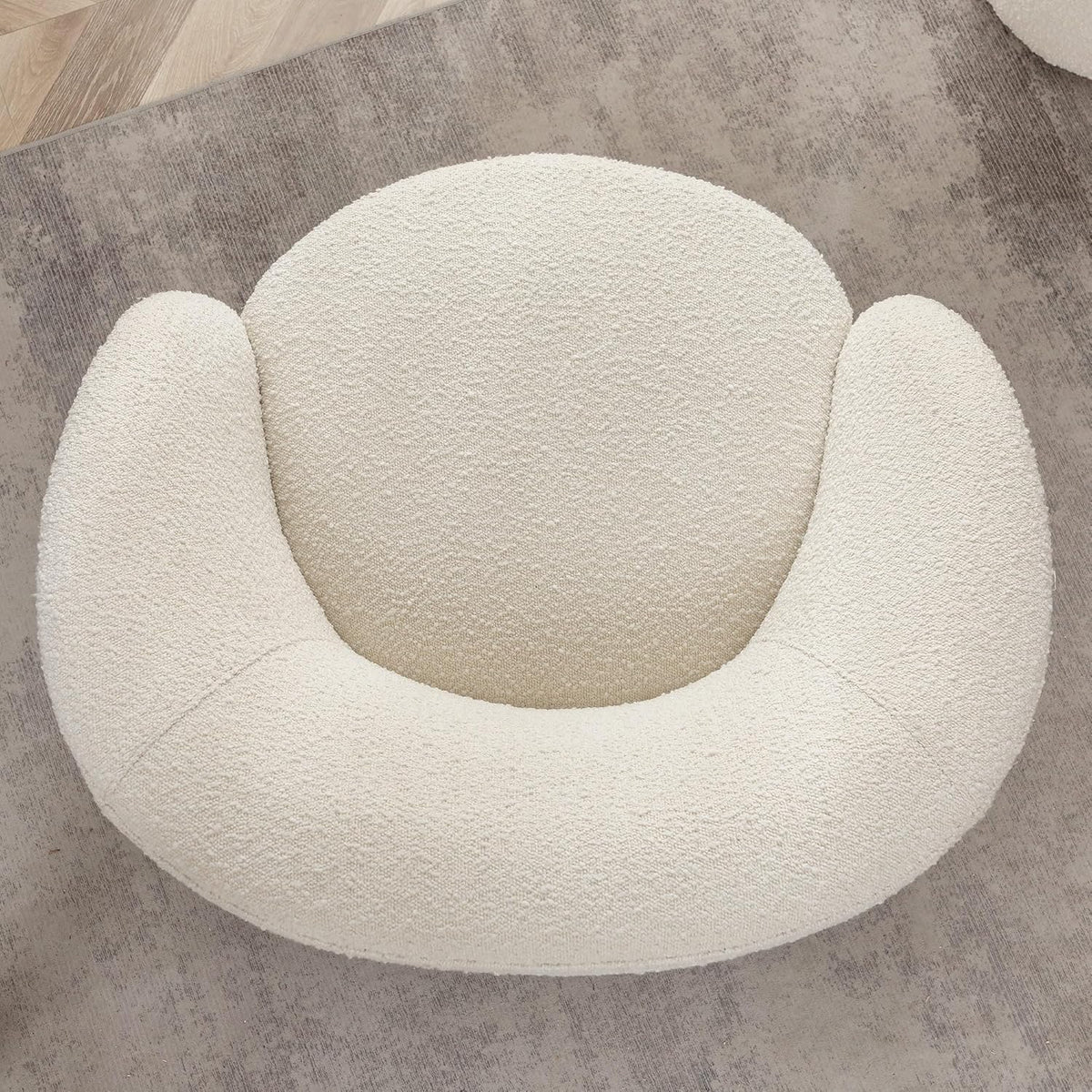 KINWELL 34" W Mid Century Modern Swivel Barrel Chair, Round Upholstered Boucle Swivel Accent