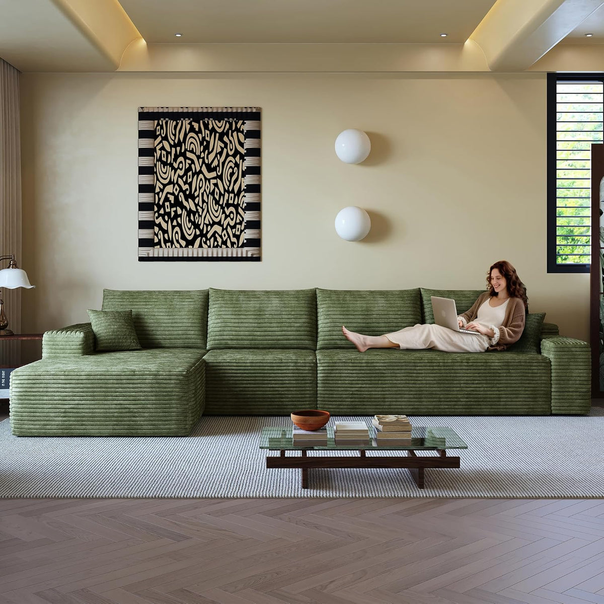 108" Sectional Couches for Living Room Modern Modular Sofa with L-Shape Couchs Upholstered Boneless
