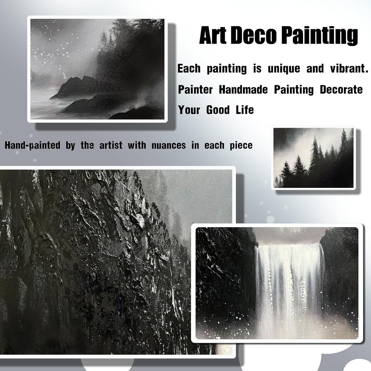 Mountain Hand Painting Wall Decor For Living Room - Extra Large Waterfall Pictures Wall Art For