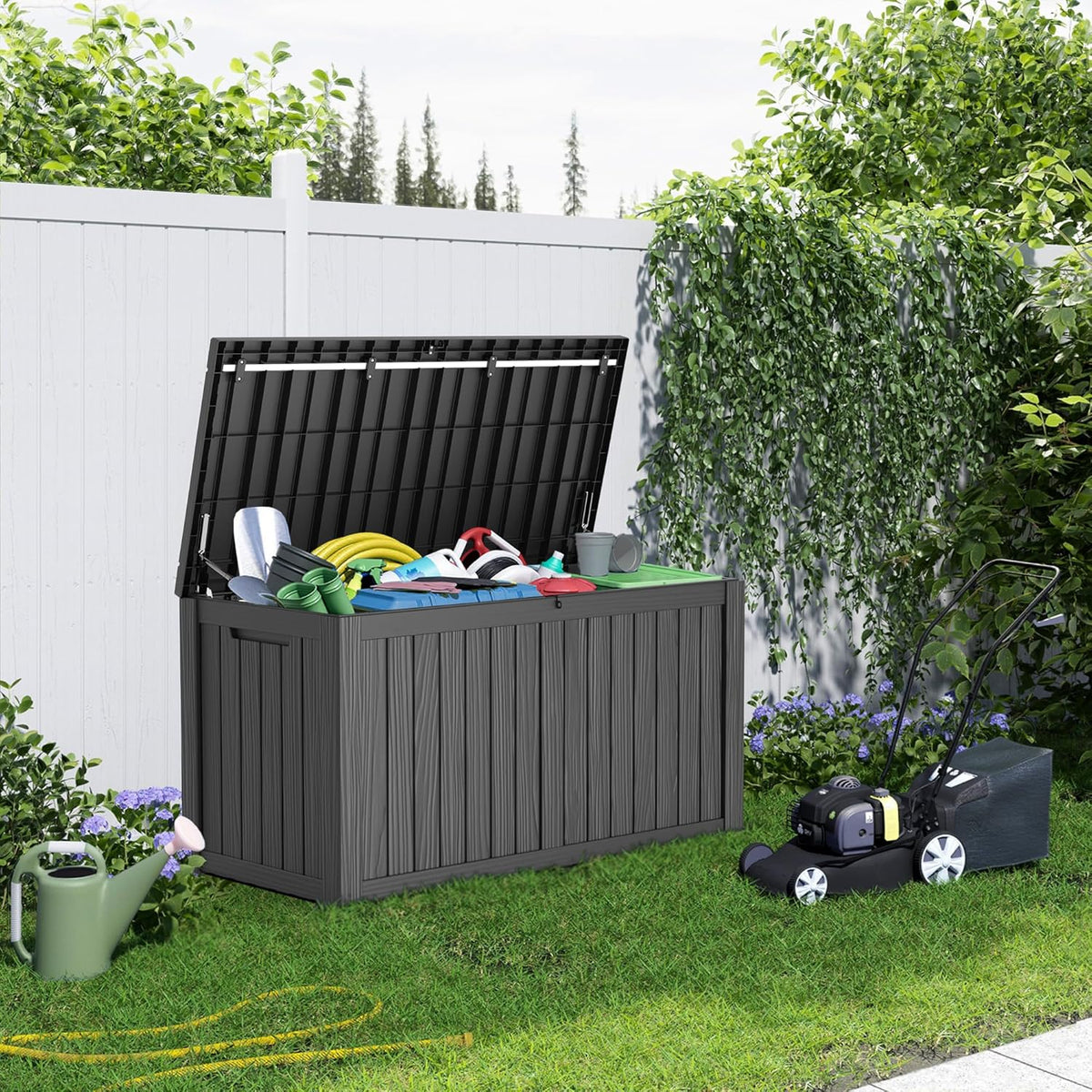 150 Gallon Deck Box,Resin Outdoor Storage Box with Lockable for Patio Furniture, Pool Accessories