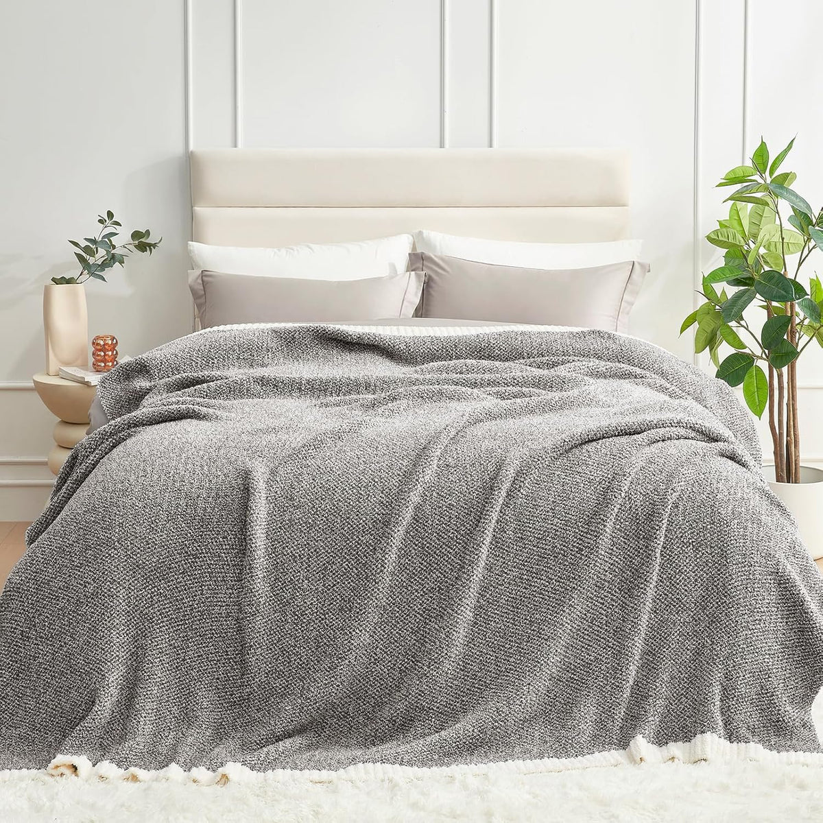 Snuggle Sac Oversized Grey Blanket Twin XL 66X90 for Bed, Reversible Super Soft Warm Cozy Knit