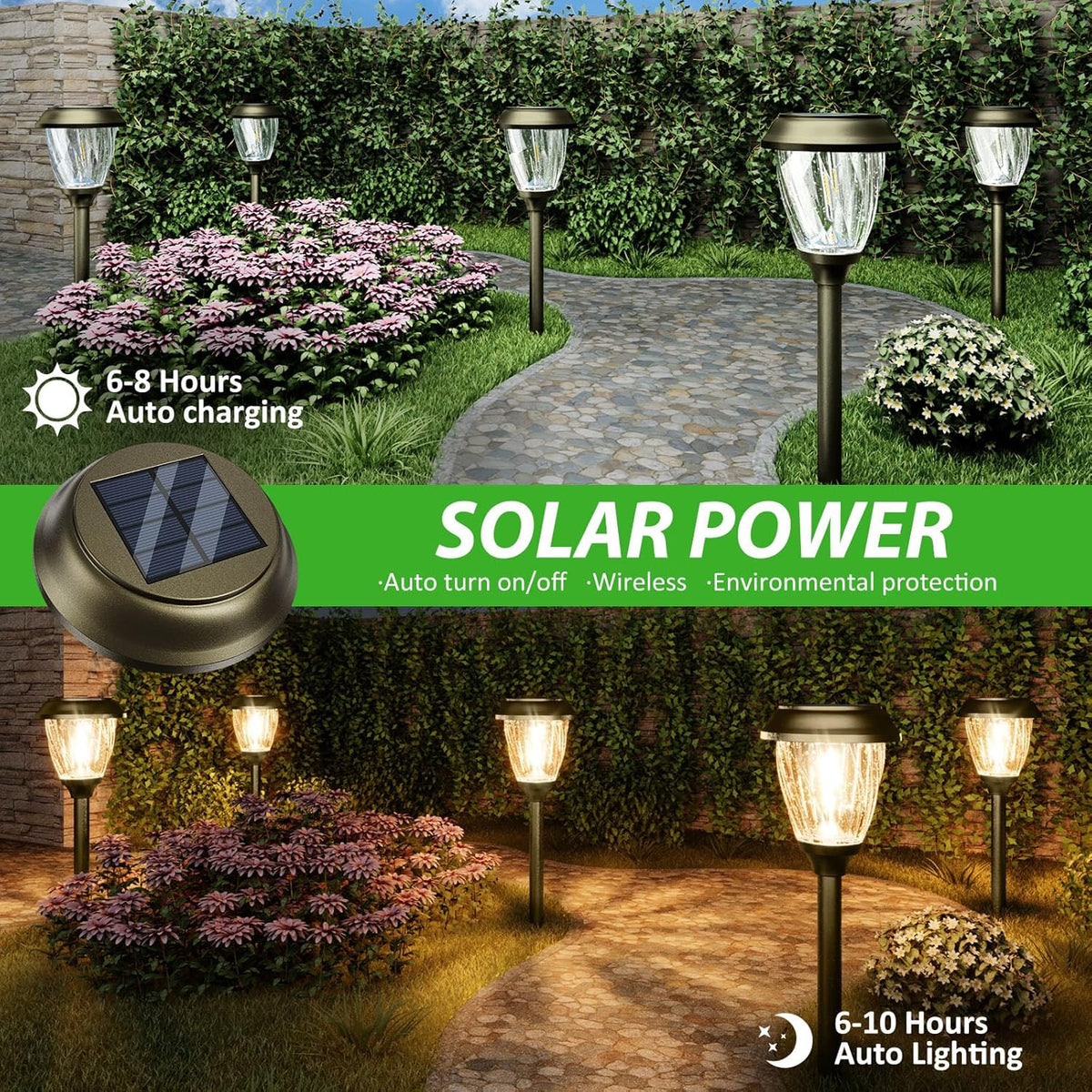 XMCOSY+ Solar Pathway Lights Outdoor, 10/25 LM in 2 Lighting Modes, Glass Stainless Steel