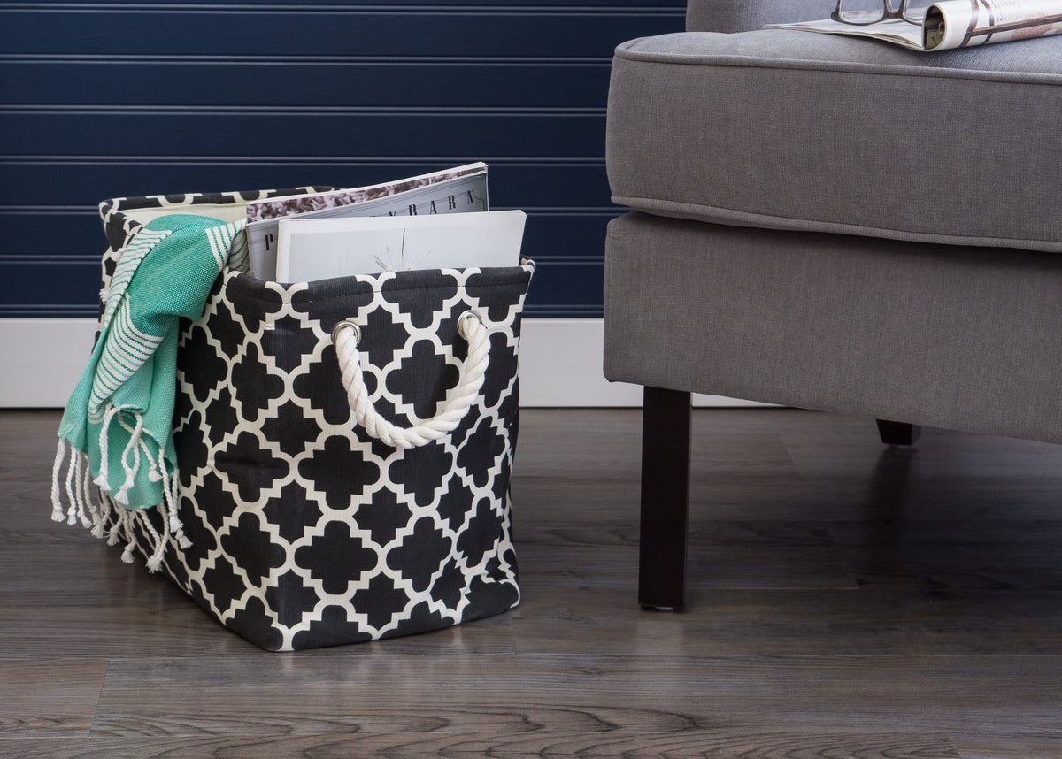 DII Polyester Container with Handles, Lattice Storage Bin, Medium, Black Lattice