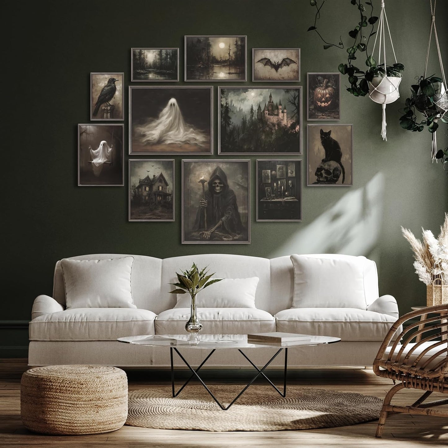 LANCHI95 12 Pcs Halloween Wall Art Prints, Vintage Witch Posters, Cute Ghost Pictures for Bedroom