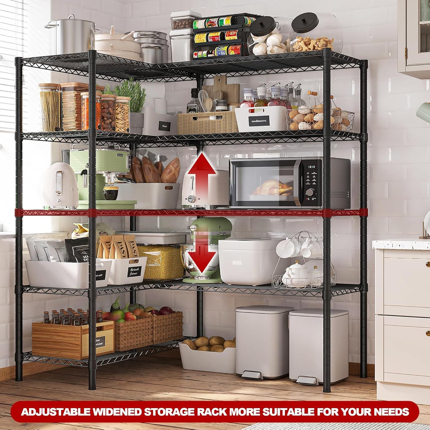 REIBII 5 Tier Wire Shelving Storage Shelves Loads 1430LBS, 58" W Metal Shelving for Storage