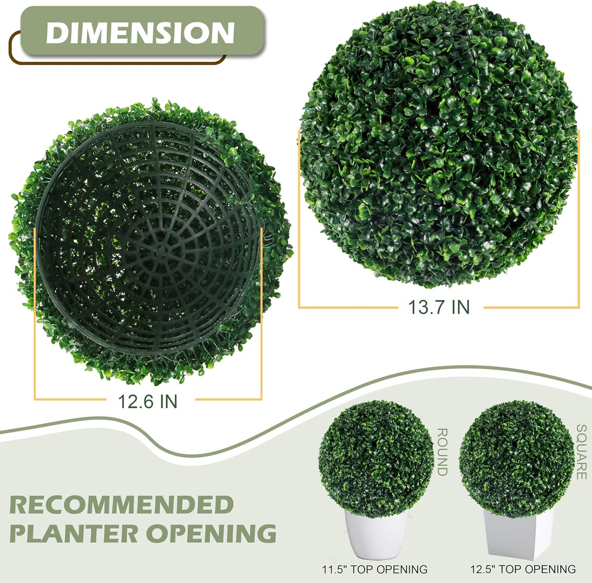 Ogrmar 2 PCS 13.7 inch 2 Layers Artificial Plant Topiary Ball Faux Boxwood Decorative Balls for