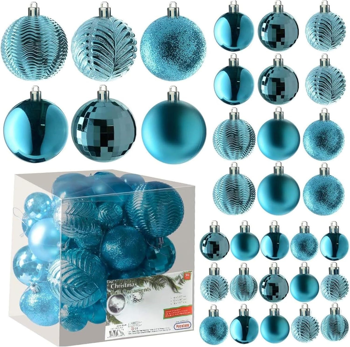 Prextex Christmas Tree Ornaments - Blue Christmas Ball Ornaments Set for Christmas, Holiday, Wreath
