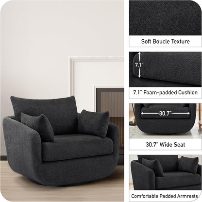 360° Swivel Accent Armchair, 39.3" Oversized, Sherpa Boucle Fabric Sofa Chair with Removable Back &