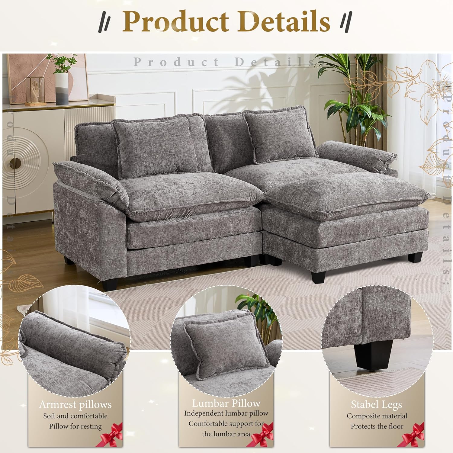 URRED Modular Sectional Sofa Comfy Cloud Couch, Modern Chenille Sofa Sleeper Deep Seat Couches with