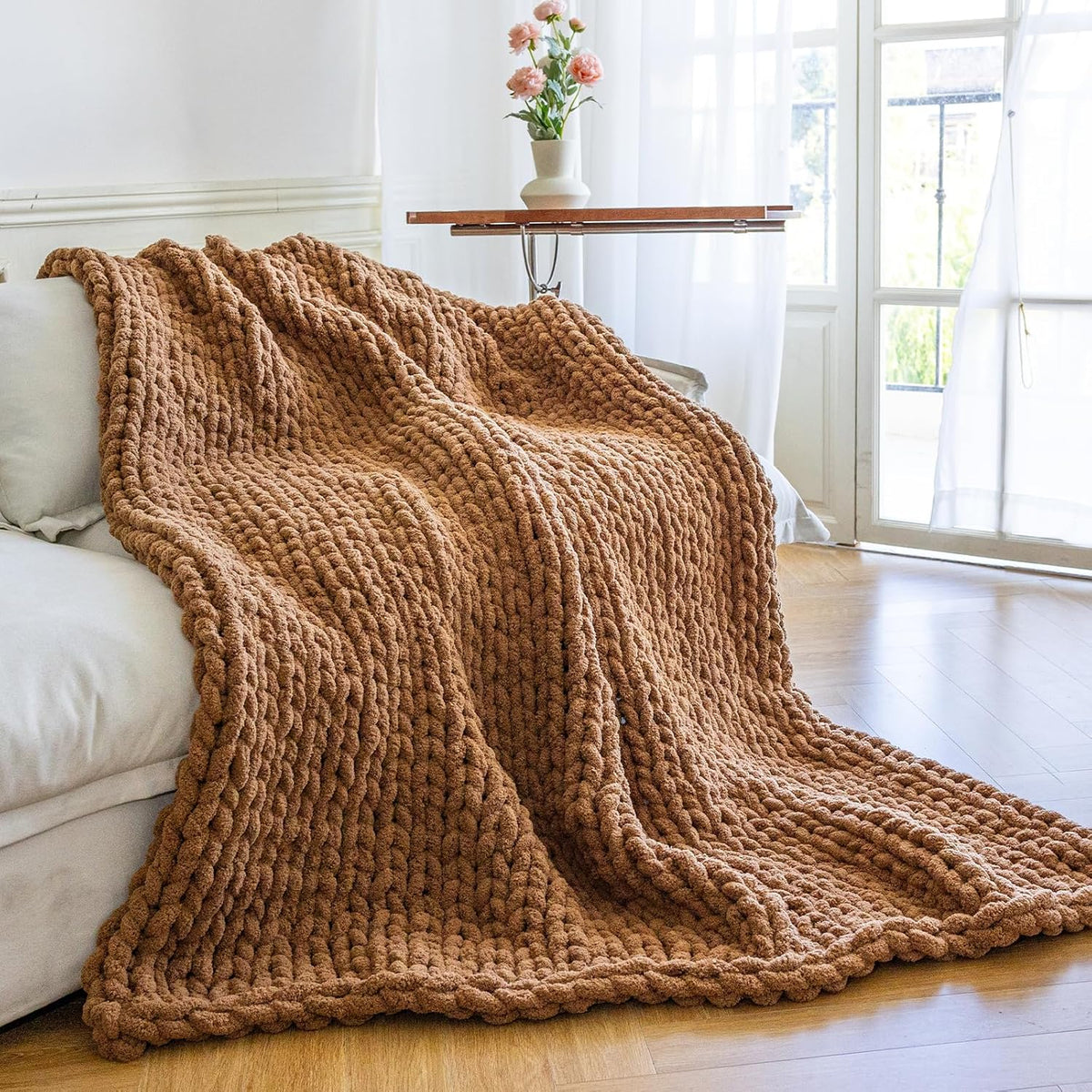 Chunky Knit Blanket - Luxury Soft Cozy 60 * 80 Throw Blanket,100% Woven Blanket Rope Knot Throw