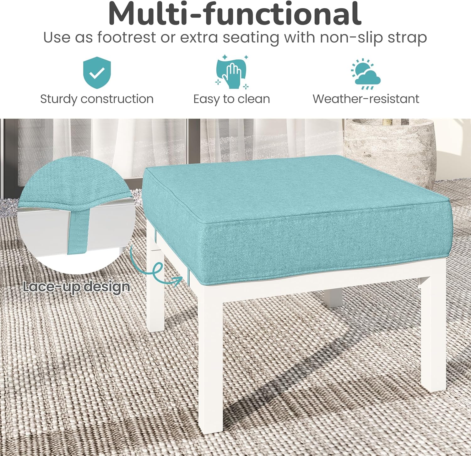 Solaste Outdoor Footstools Patio Ottoman Set of 2, Aluminum All-Weather Outdoor Footrest Seat with