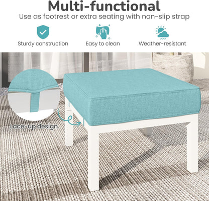 Solaste Outdoor Footstools Patio Ottoman Set of 2, Aluminum All-Weather Outdoor Footrest Seat with
