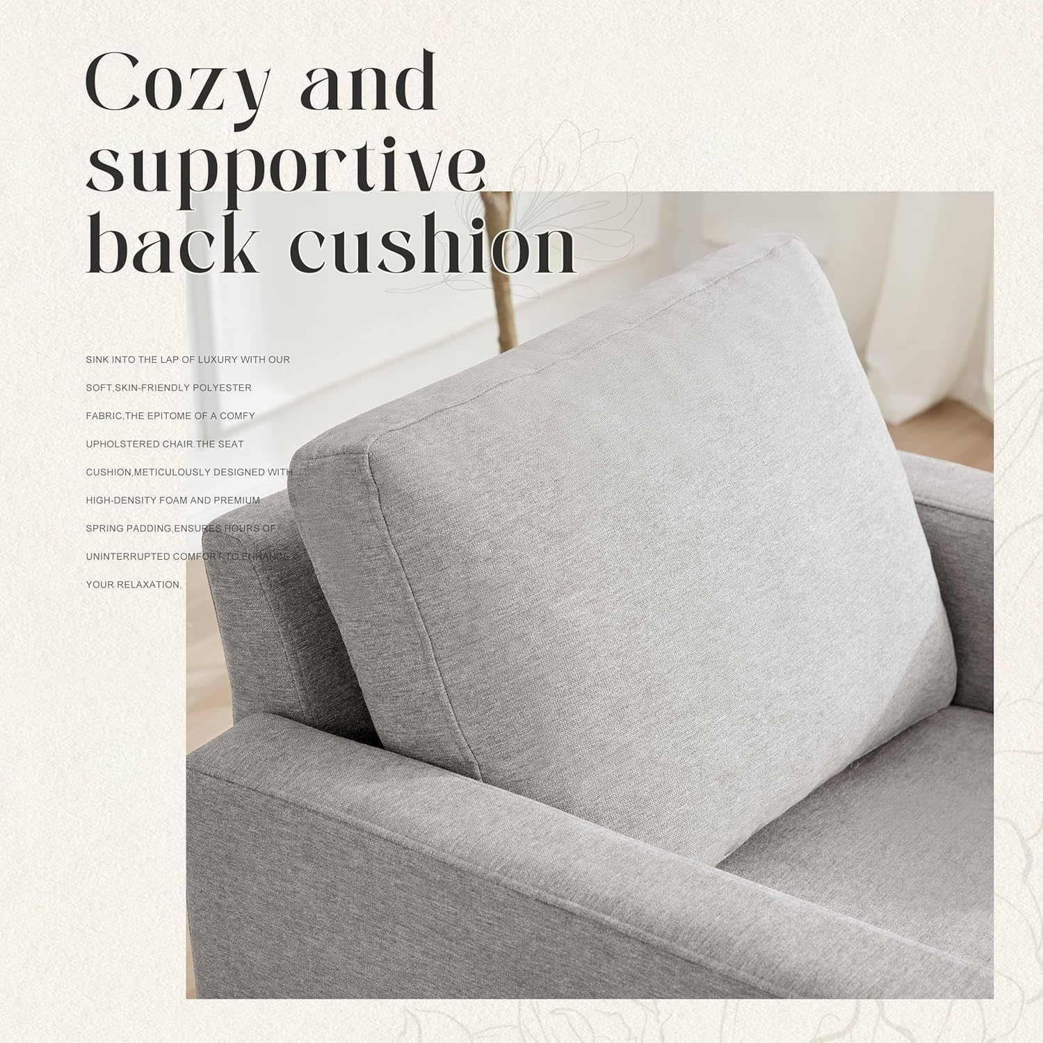 Mid-Century Accent Chair,Modern Linen Fabric Armchair for Living Room,Comfy Upholstered Reading