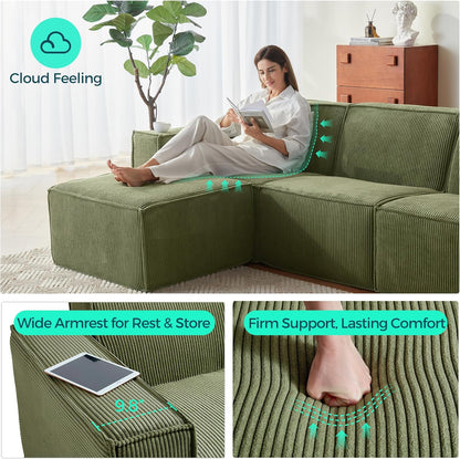 LINSY HOME Modular Sectional Sofa, 134" Boneless Couch L Shaped 4-Seat Sofa with Movable Ottoman