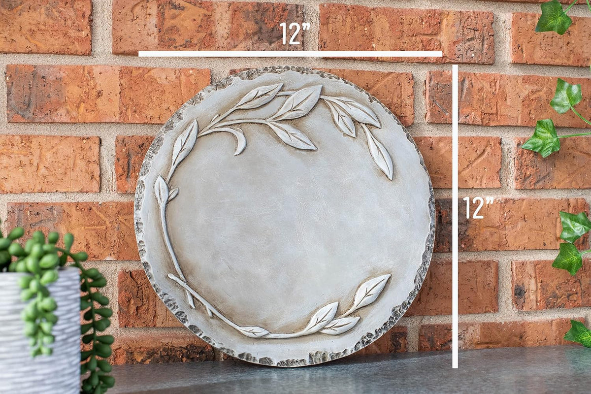 NAT & Jules Floral Laurel Wreath Leaves Pattern Dimensional Indoor Outdoor 12 inch Round Cast Resin