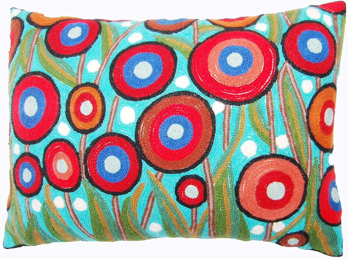 Lumbar Poppy Design Floral Pillow Cover Turquoise Blue Poppies Flower Pillowcase Farmhouse Chair