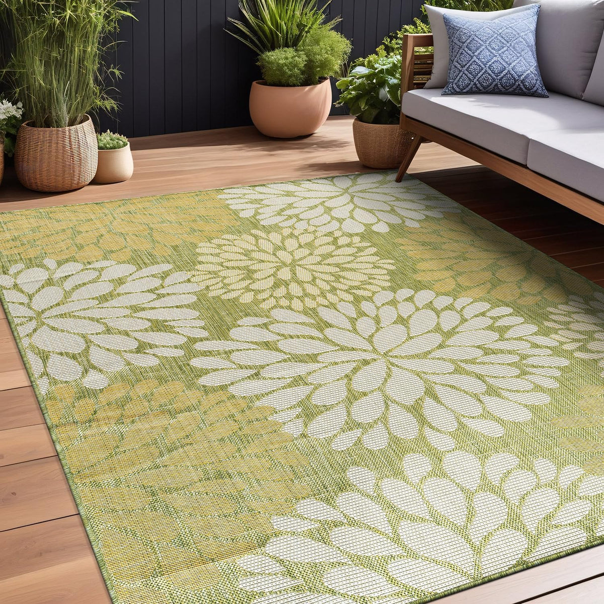 Beverly Rug Outdoor Rug 9x12 Modern Exotic Tropical Leaf Area Rugs for Indoor and Outdoor Patio