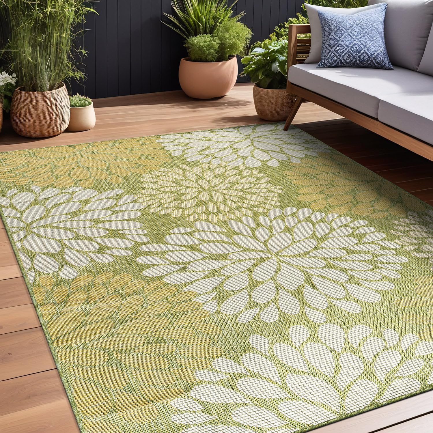 Beverly Rug Outdoor Rug 8x10 Modern Exotic Tropical Leaf Area Rugs for Indoor and Outdoor Patio