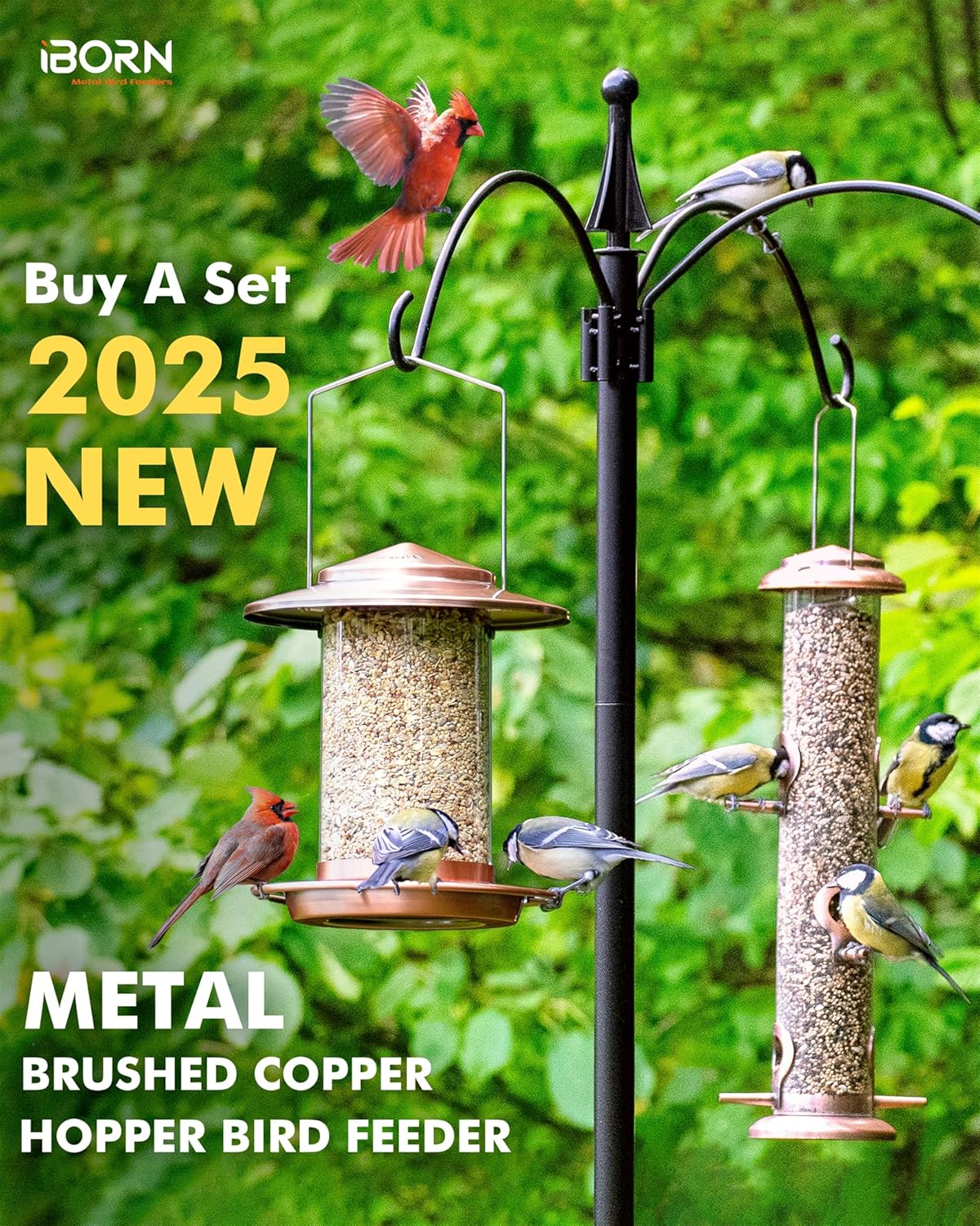 iBorn Bird Feeders for Outdoors Hanging,Metal Bird Feeders for Cardinal Chew Proof 18cm Large