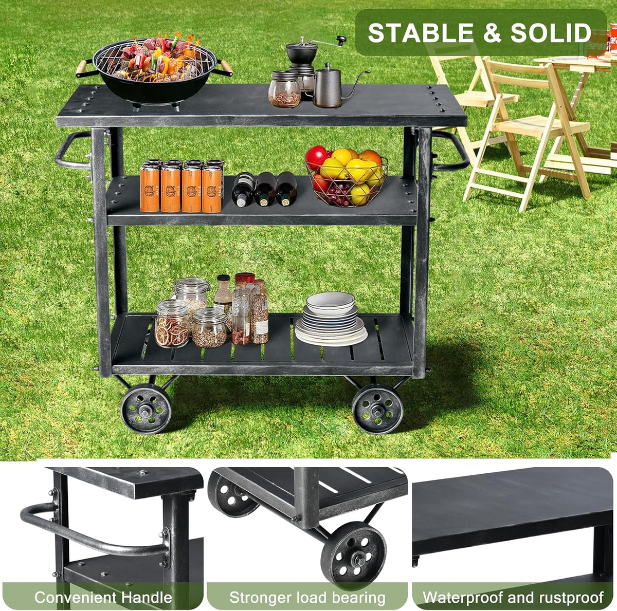 Diwhy Industrial 3 Tier Rolling Utility Storage Cart Wine Beverage, Metal Wine Rack with Wheels