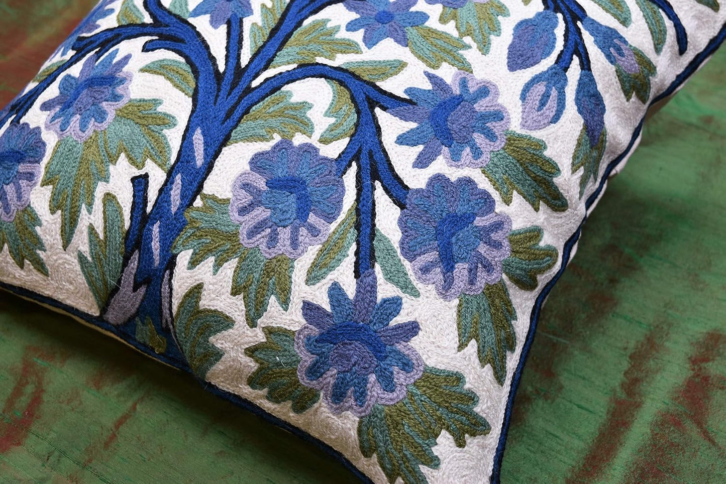 Blue Tree of Life Pillow Cover Indigo Plant Floral Pillowcase Needlepoint Botanical Flower Suzani