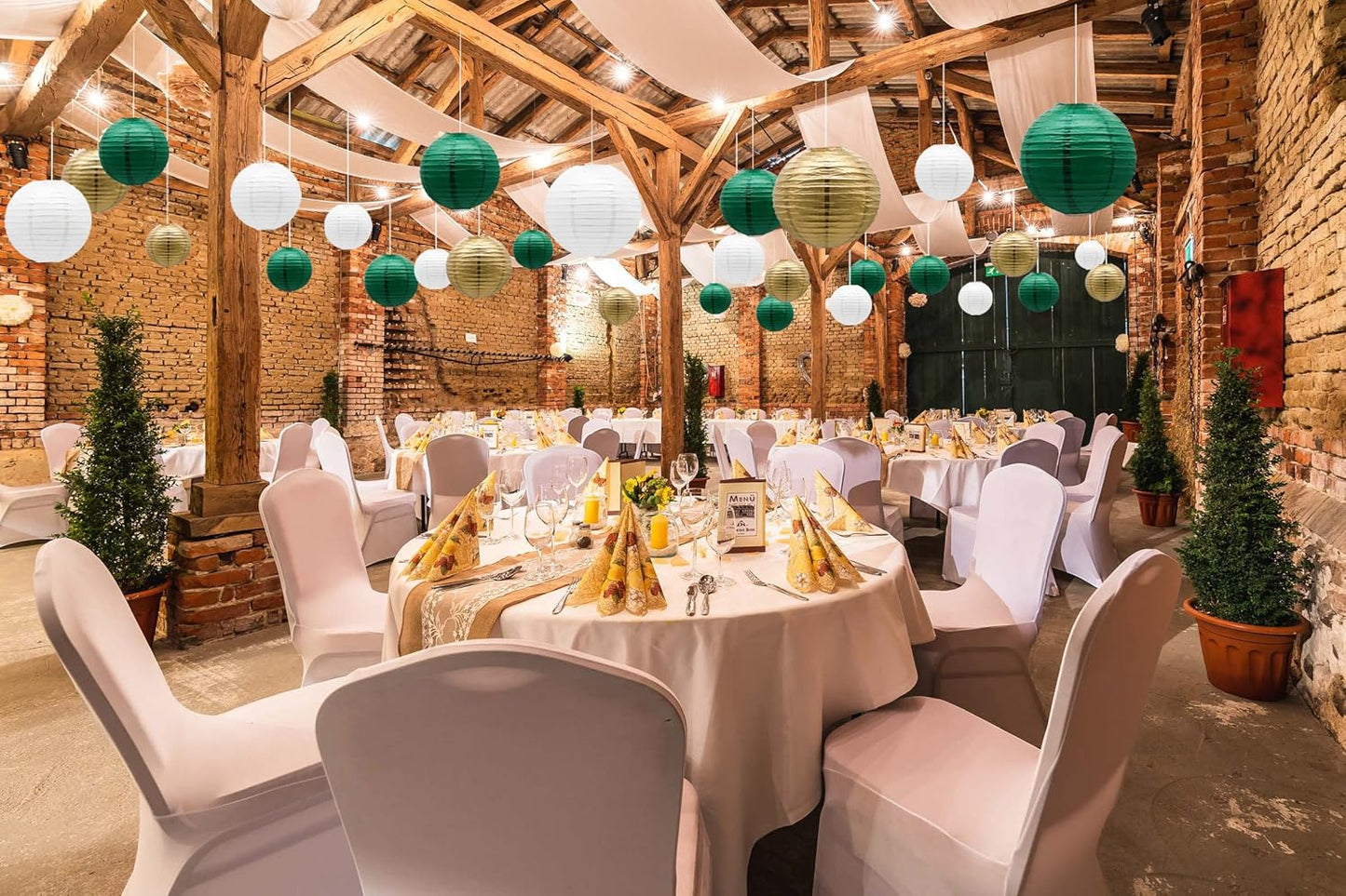 ADLKGG Green Gold Paper Lanterns Party Decorations, Round Hanging Lantern for St. Patrick's Day