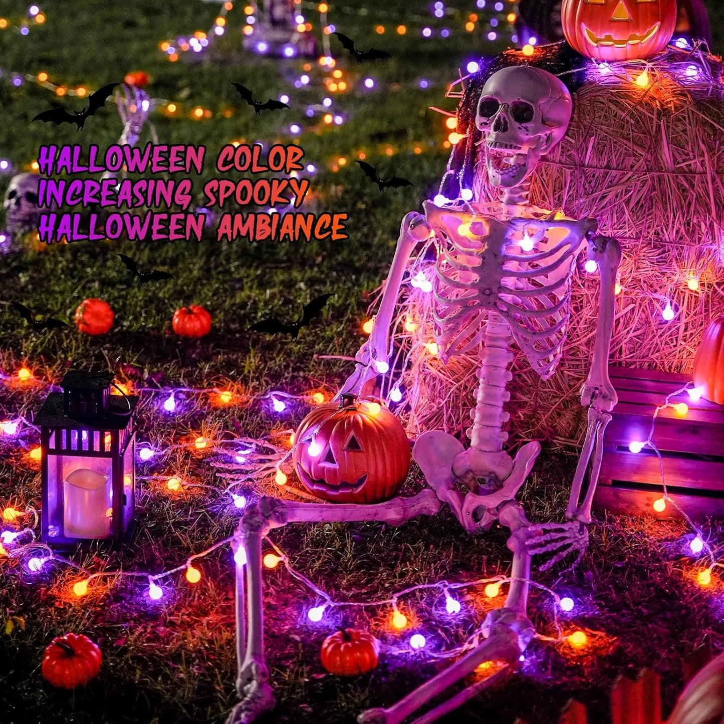 JMEXSUSS 100 LED Orange and Purple Halloween Lights Indoor, Connectable Globe String Lights Plug in