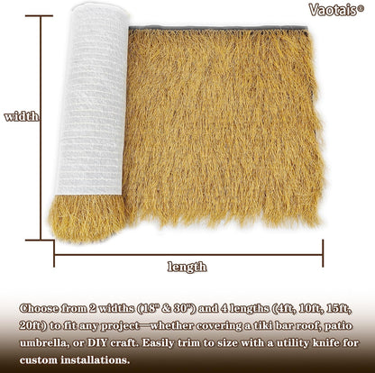 Realistic Synthetic Thatch Roll Sun-Bleached Yellow - 18 & 30 Inch Widths - Reinforced Weave for