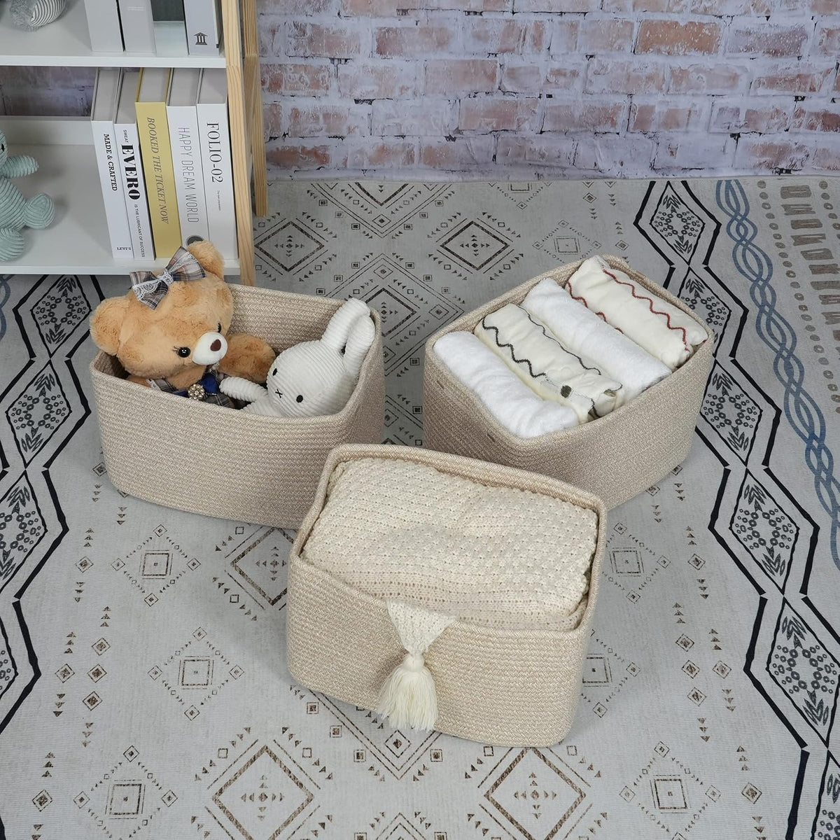 Rope storage Basket Bins Woven Basket for Organizing Shelves Rectangle Decorative Baskets For