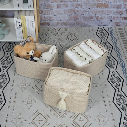 Rope storage Basket Bins Woven Basket for Organizing Shelves Rectangle Decorative Baskets For