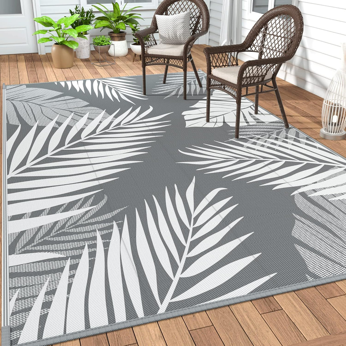 GENIMO Outdoor Rug 6' x 9' Waterproof for Patios Clearance, Reversible Plastic Straw Camping