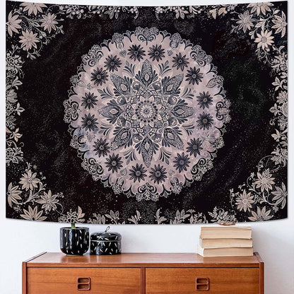 Fowocu Boho Floral Mandala Tapestry Wall Hanging Grey Bohemian Flower Medallion Tapestry Aesthetic