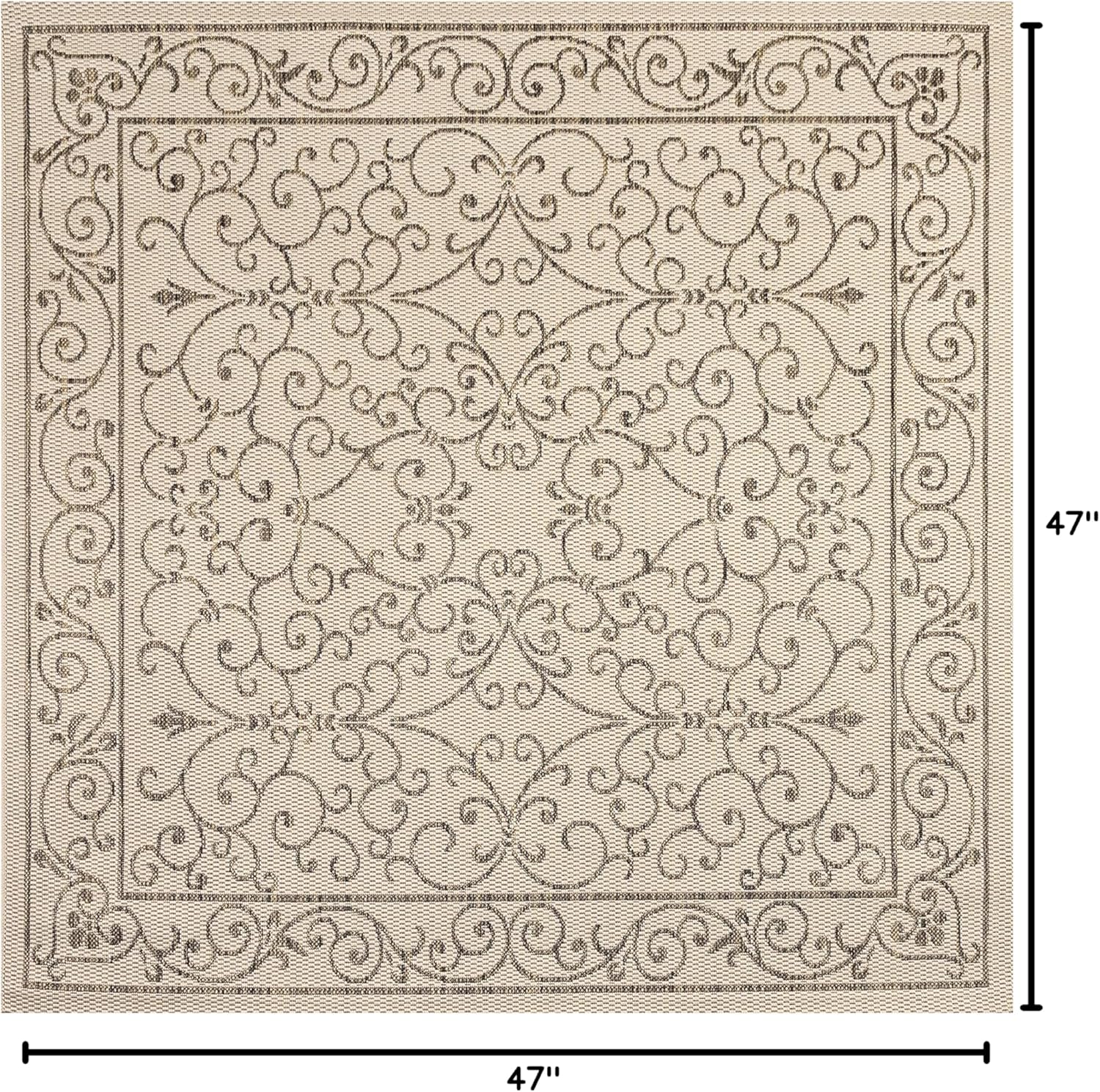 JONATHAN Y Vintage Filigree Indoor Outdoor Square Area Rug 4X4 Beige/Brown, Charleston Textured
