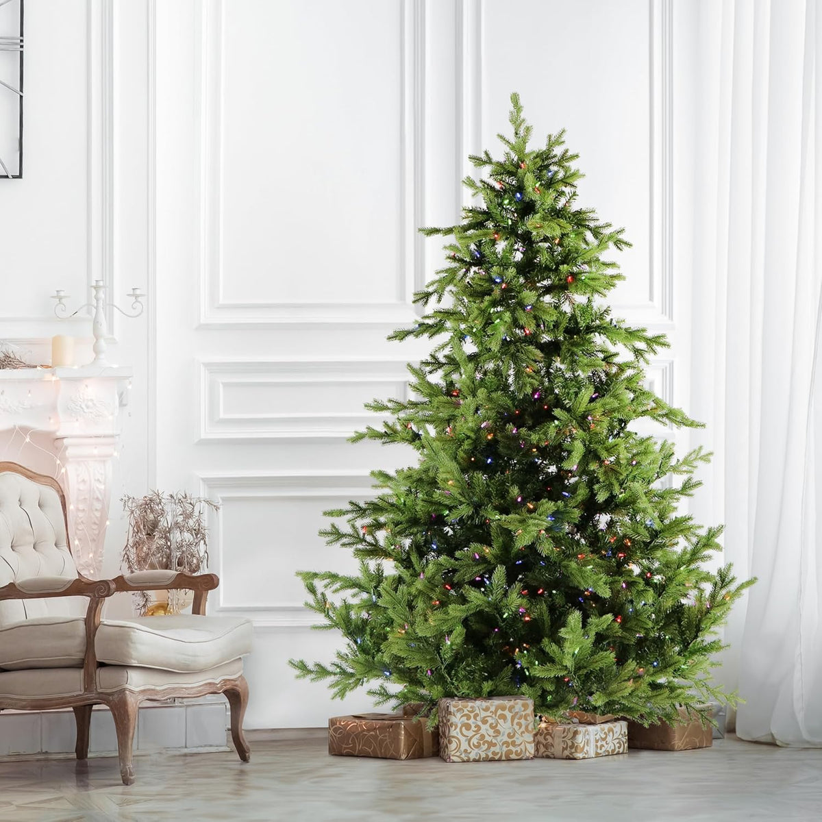 Fraser Hill Farm 7.5-Ft. Foxtail Pine Artificial Christmas Tree with Dual Multicolor & Warm White