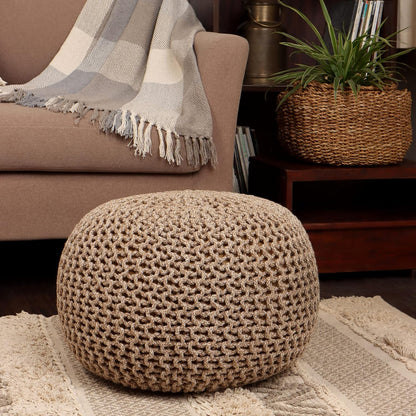 REDEARTH Round Pouf Ottoman - Hand Knitted Cable Boho Poof Home Décor Pouffe Circular Footrest for