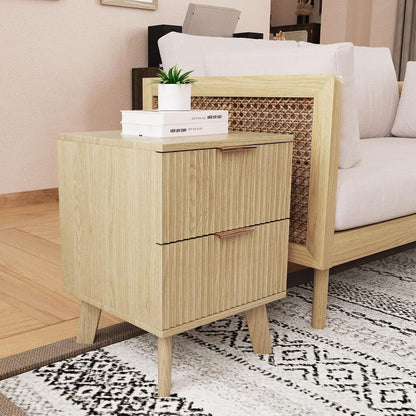 Fluted Nightstand, Mid Century Modern 2 Drawer Bedside Table for Bedroom, Small Dresser Night Stand