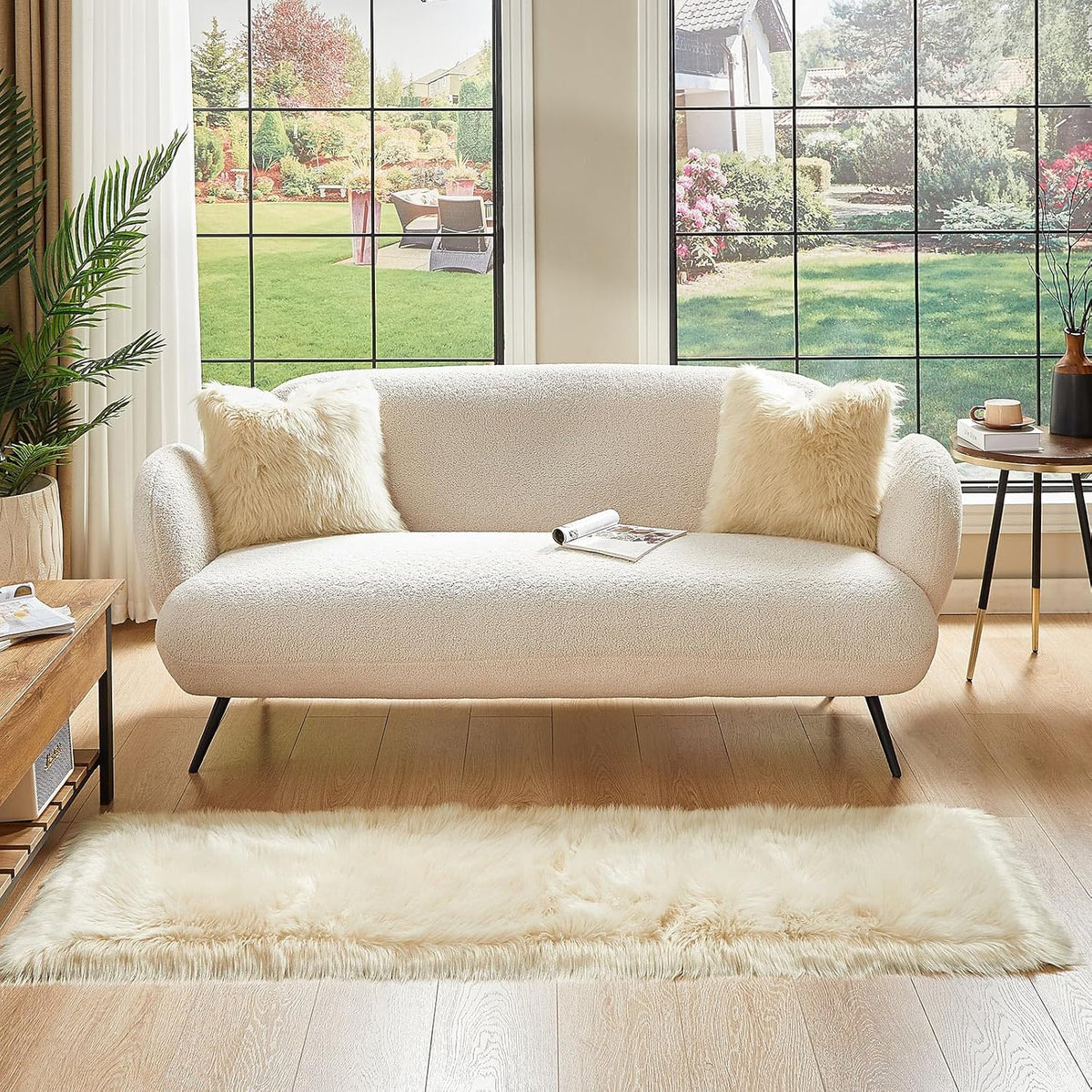 AMTOVO Faux Fur Rug, Beige Ultra Soft Fluffy Shag Sheepskin Rug, 2 x 6 ft Runner Area Rugs for