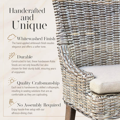 Alfresco Kuba-Weave Wicker Dining Chair, Patio Seating, Savannah Wash, 21.5 Inches x 24 Inches x 36