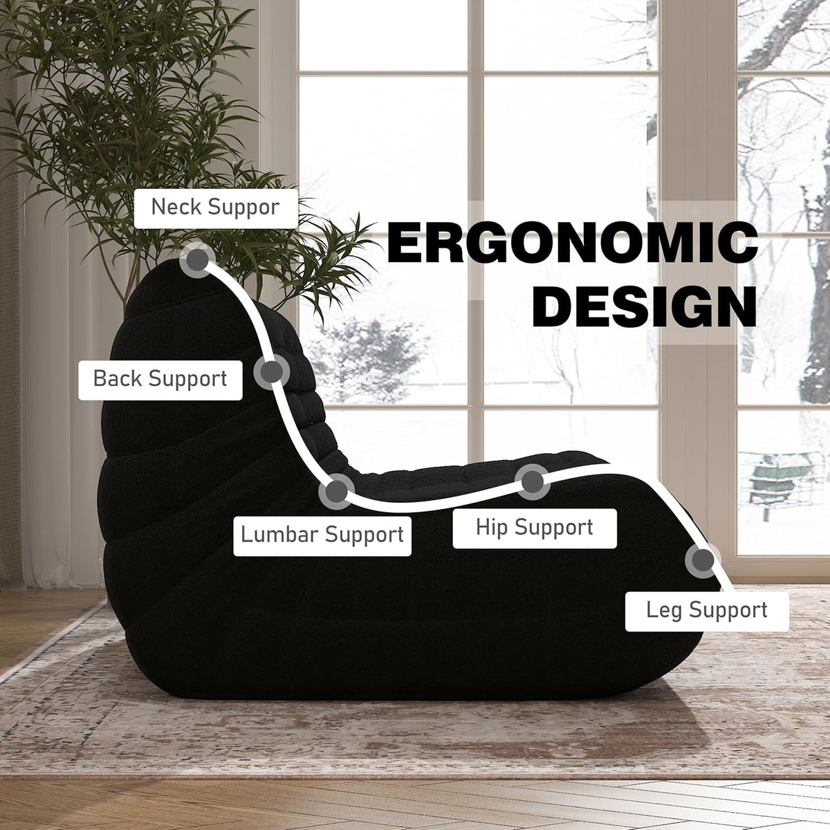 Bean Bag Chair, Loveseat Fireside Chair Bean Bag Sofa Large Bean Bag Chair for Adults, 2 Seater